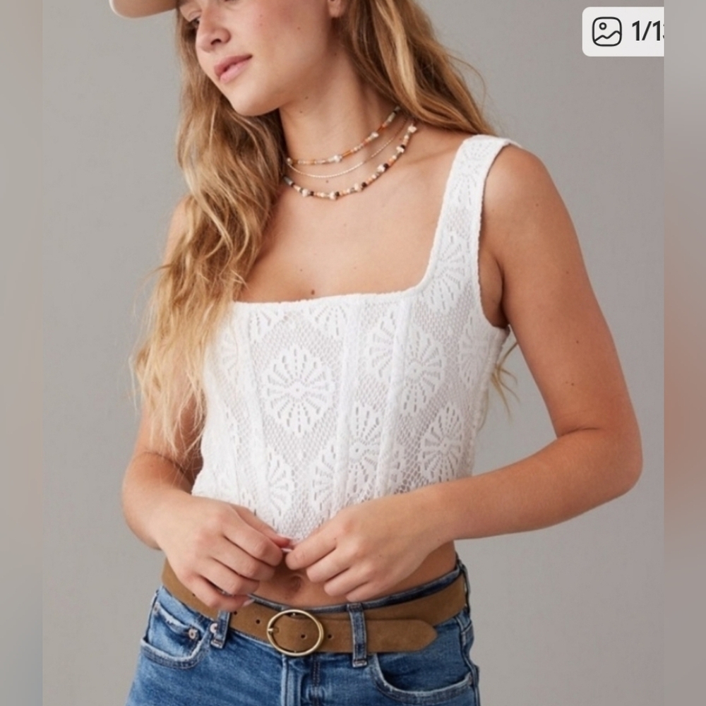 American Eagle Corset Crop Top | White | Size Medium